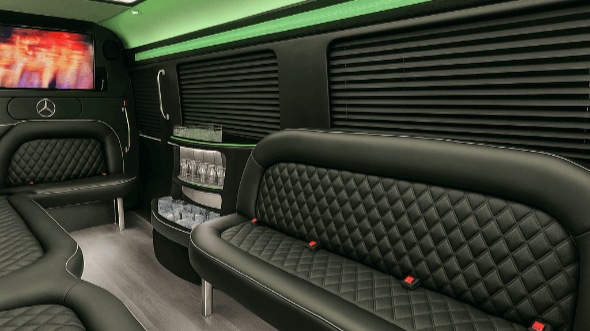 Interior of Arvada Party Bus Company's 14 Passenger Sprinter Limousine in Arvada