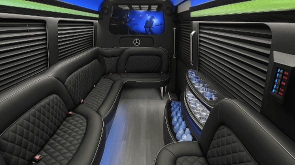 Interior of Broomfield Party Bus Company's 14 Passenger Sprinter Limousine in Broomfield