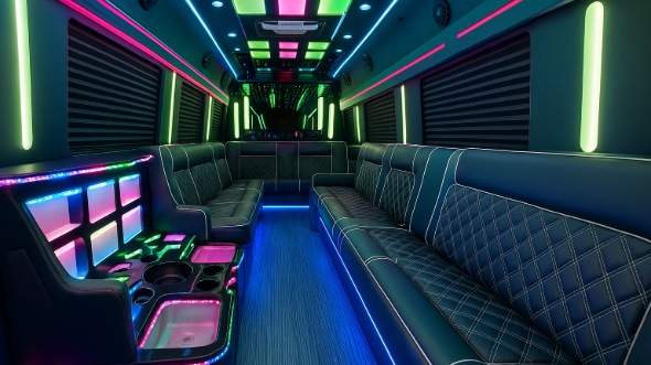 Interior of Fort Collins Party Bus Company's 40 Passenger Party Bus in Fort Collins