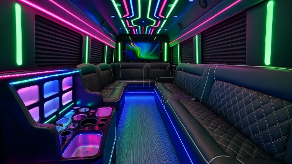 Interior of Boulder Party Bus Company's 50 Passenger Party Bus in Boulder