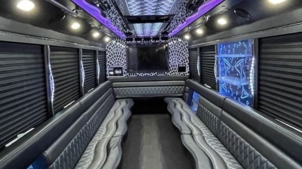 Interior of Colorado Party Bus Company's 50 Passenger Party Bus in Colorado