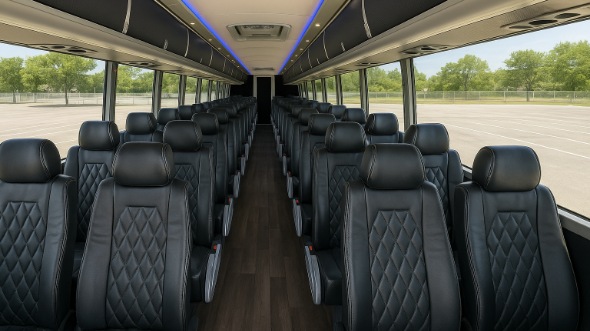 Interior of Colorado Party Bus Company's 51 Passenger Charter Bus in Colorado